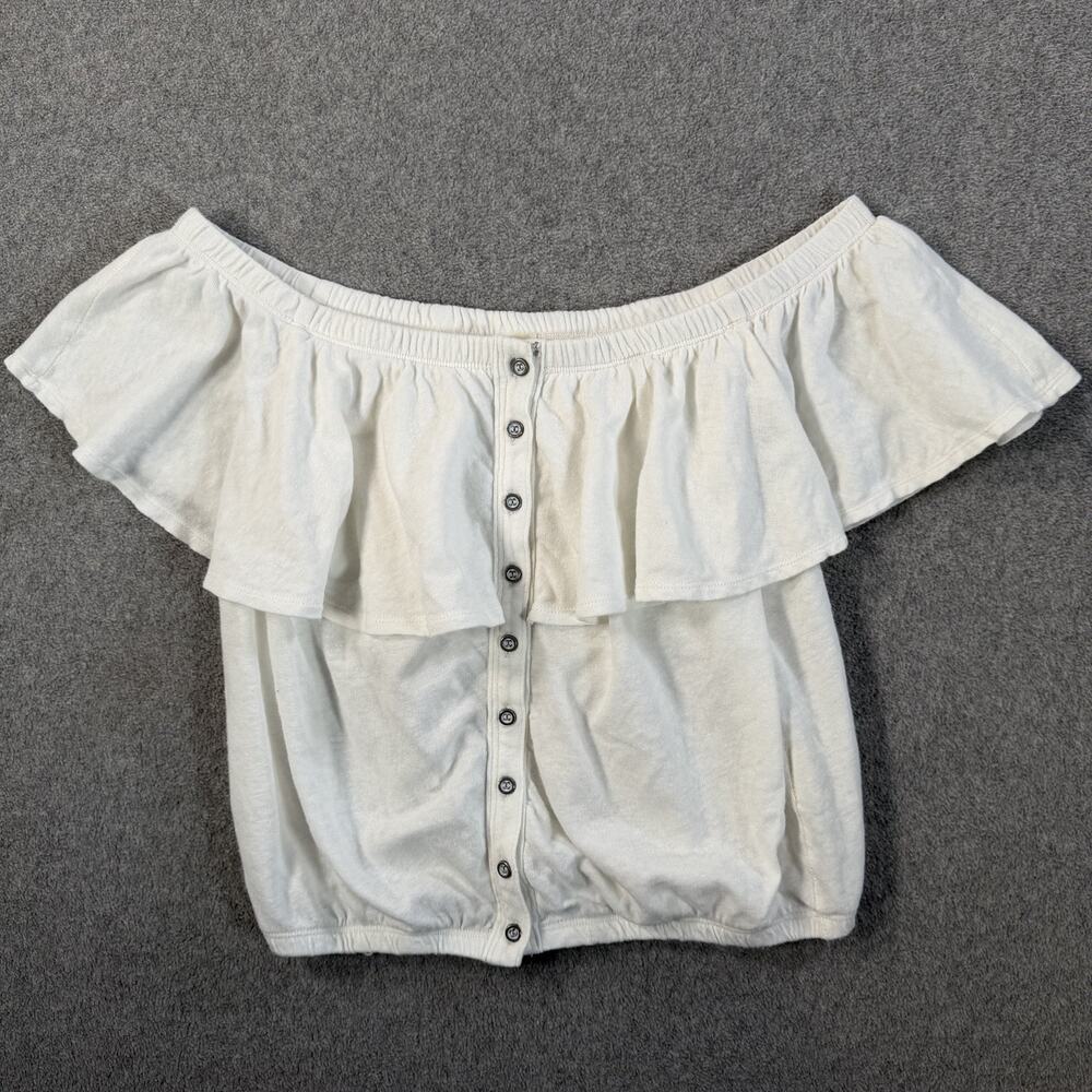 WE THE FREE Free People Women's Small Off Shoulder Ruffle Button Front Top Ivory